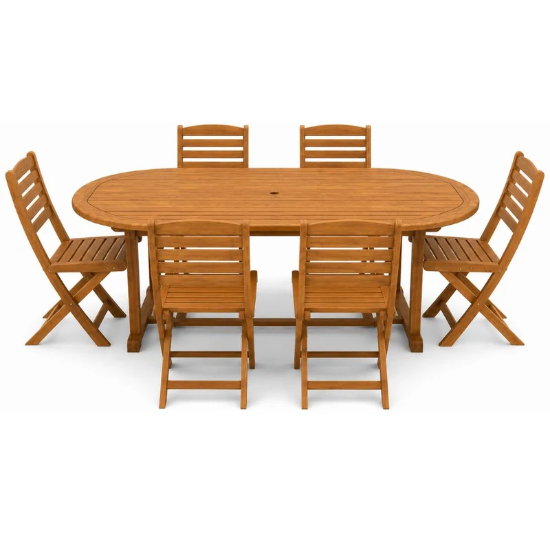 Set da Giardino 6 Posti Tavolo Estensibile e Sedie Pieghevoli in Legno d’Acacia FSC