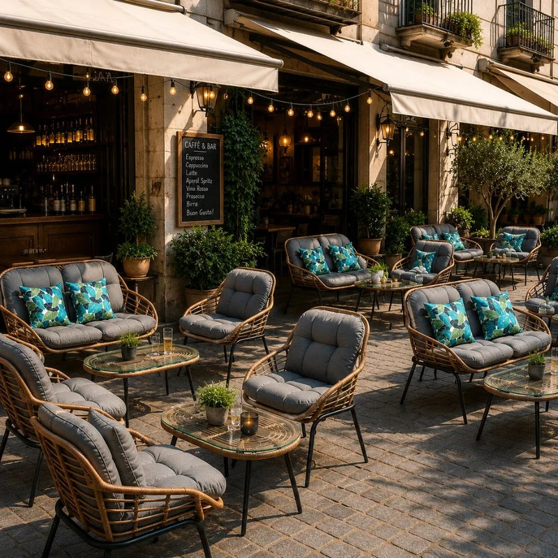 Salotto da Giardino in Rattan Sintetico e Acciaio Divanetto Poltrone e Tavolino