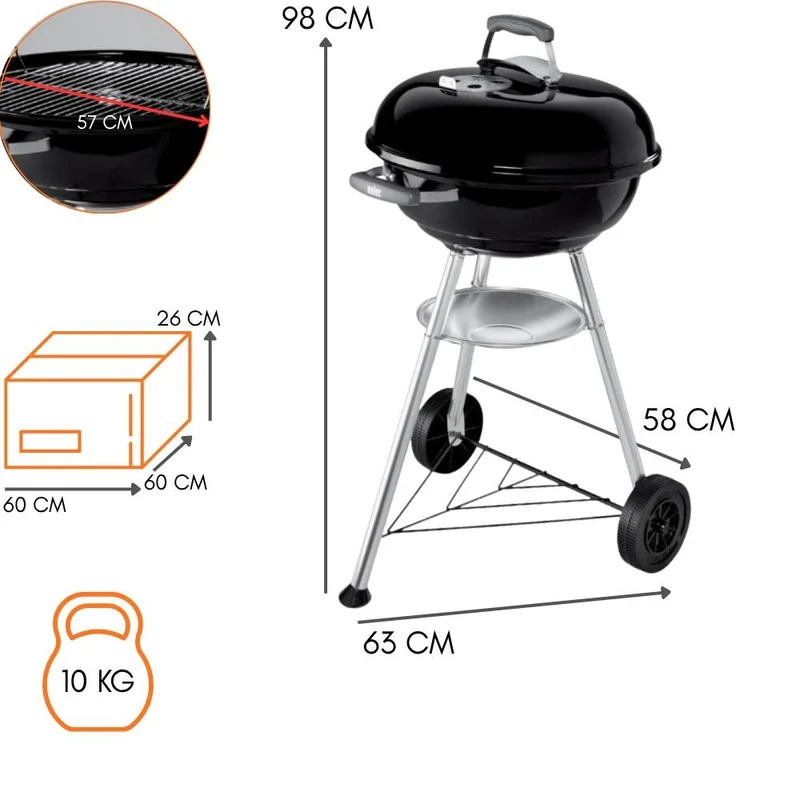 Barbecue a Carbone BBQ Griglia Acciaio con Coperchio Ruote Portacenere