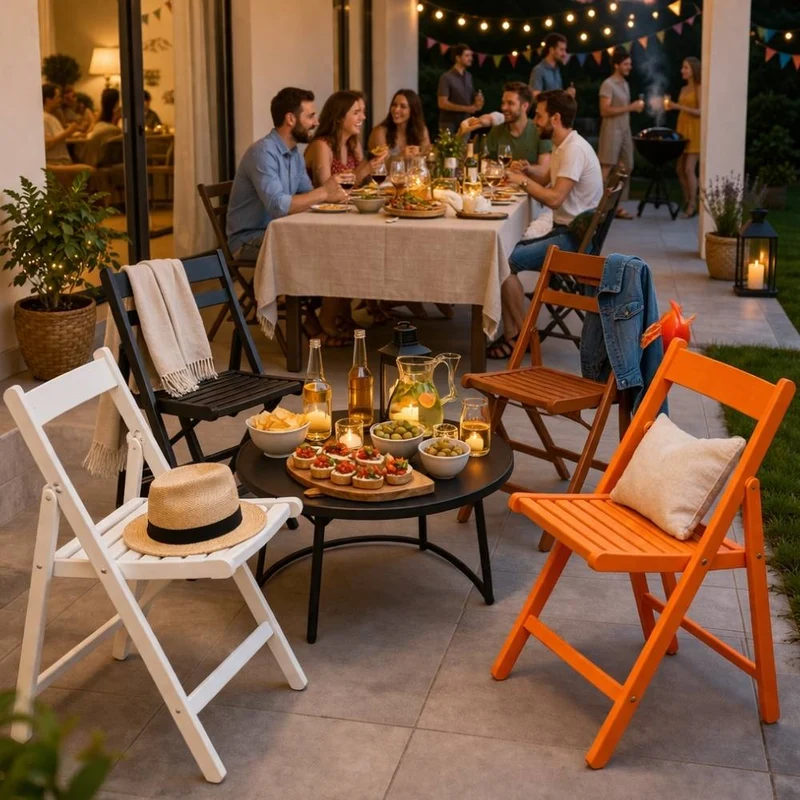 Set 4 Sedia Pieghevole in Legno da Giardino Salvaspazio Compatta