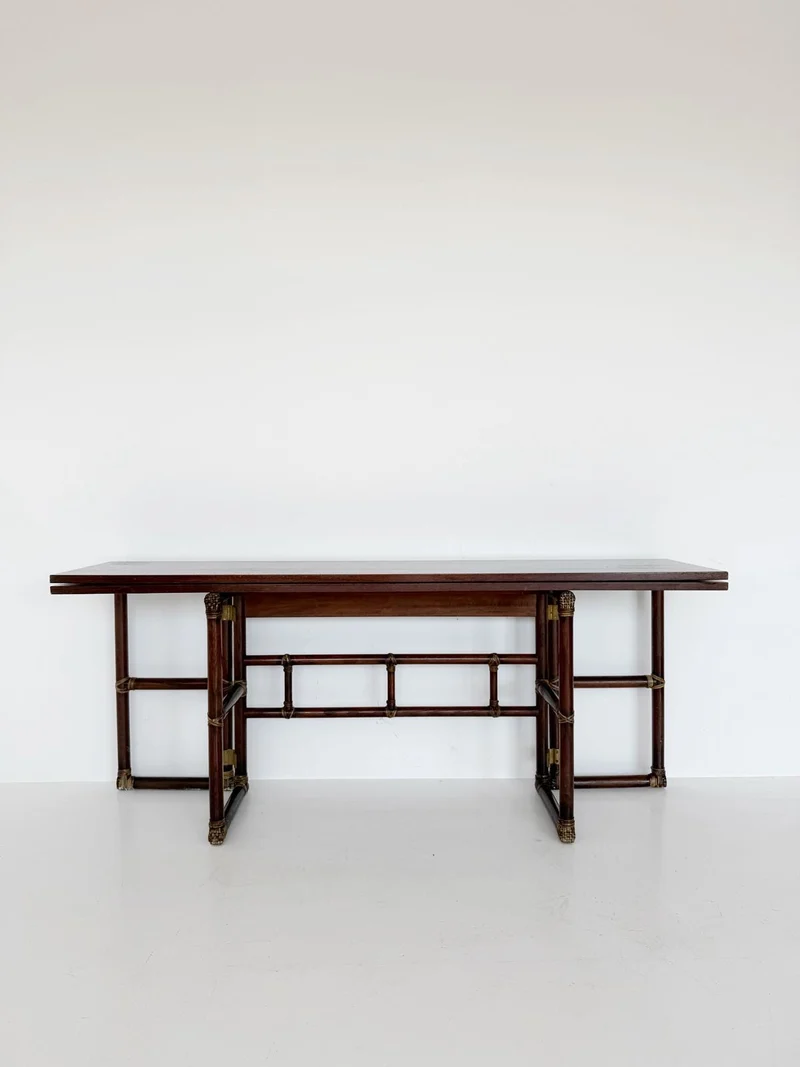 Consolle/tavolo McGuire in rovere e rattan di Lyda Levi (anni '70)