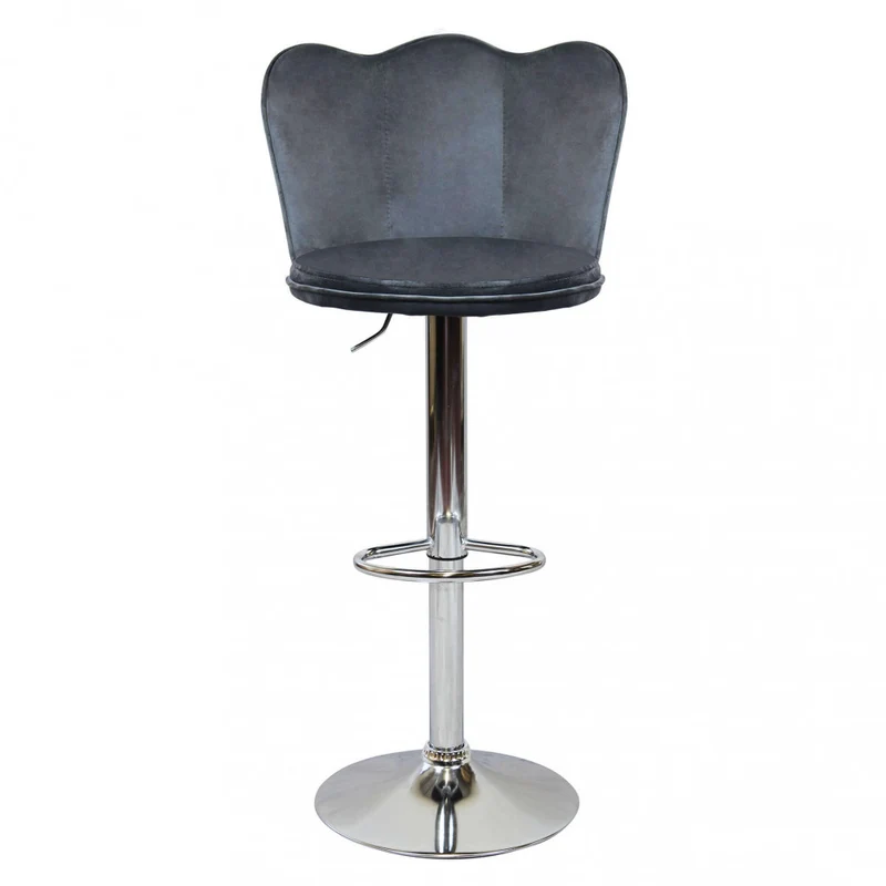 Sgabello regolabile in velluto grigio con base cromata
