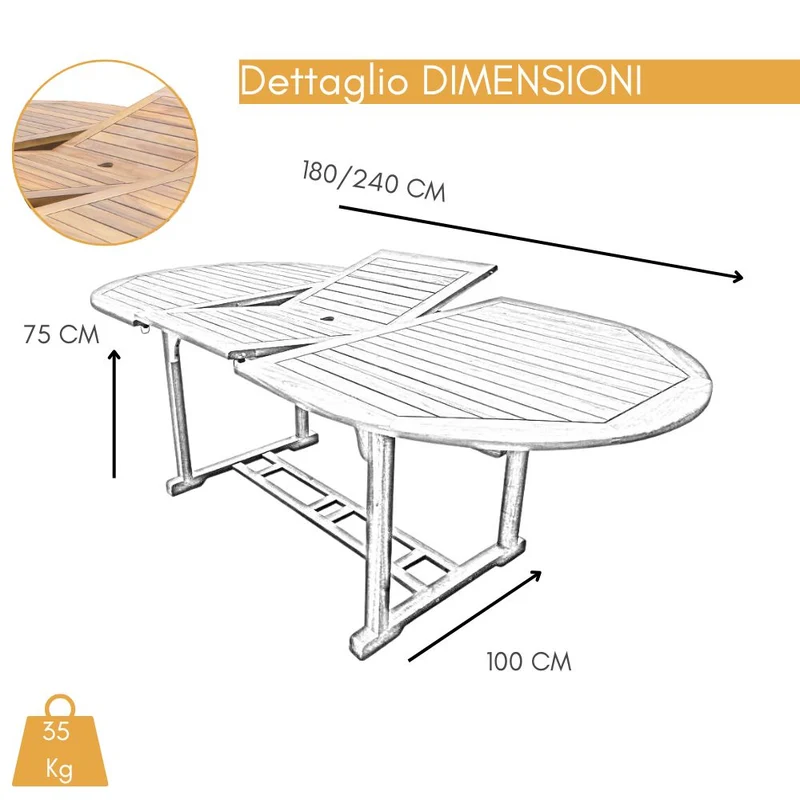 Tavolo Allungabile da Giardino in Legno d’Acacia 150/200 - 180/240 cm