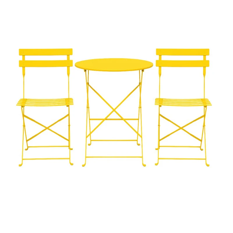 Set Bistrot Tavolo e Sedie Pieghevoli da Giardino Esterno in Acciaio - Giallo