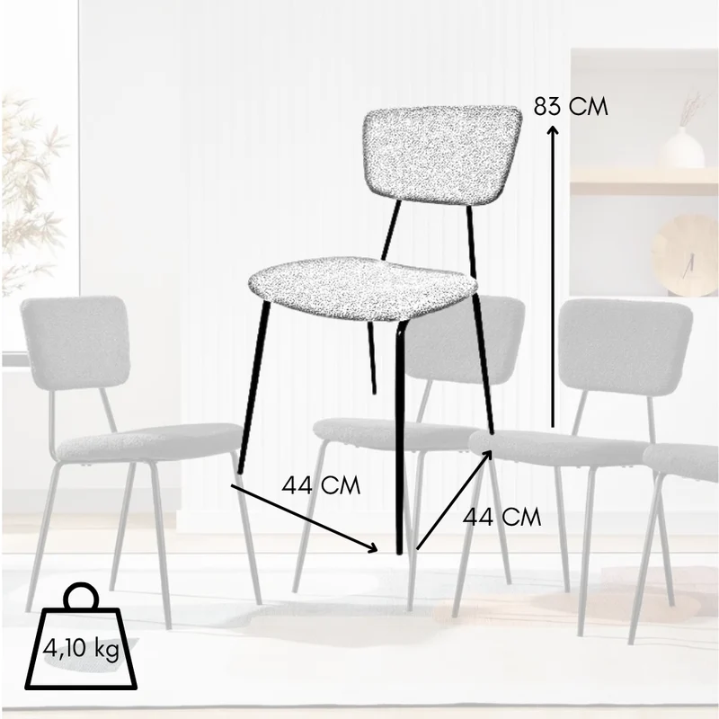 Set 4 Sedie Sala da Pranzo Imbottite Impilabili Bouclè 44x44x83 cm
