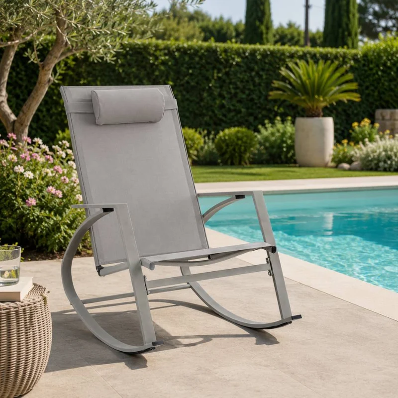 Sedia a Dondolo per Giardino Esterno con Cuscino 60x104x95cm