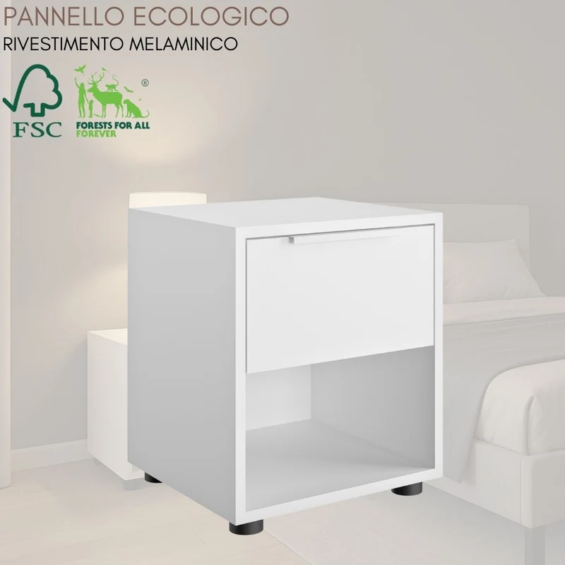 Set 2 Comodino camera da letto 1 cassetto 1 vano a vista Tavolino 38x35x44 cm