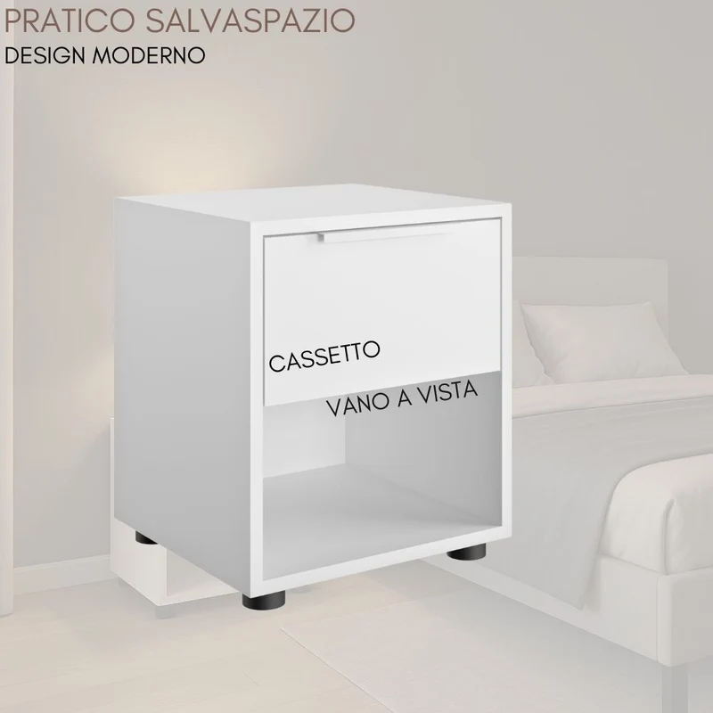 Set 2 Comodino camera da letto 1 cassetto 1 vano a vista Tavolino 38x35x44 cm