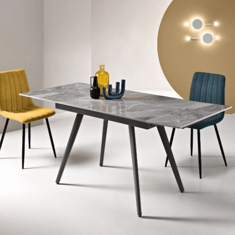 Tavolo da Pranzo Allungabile in Pietra Sinterizzata Effetto Marmo,120/180x80x76 cm