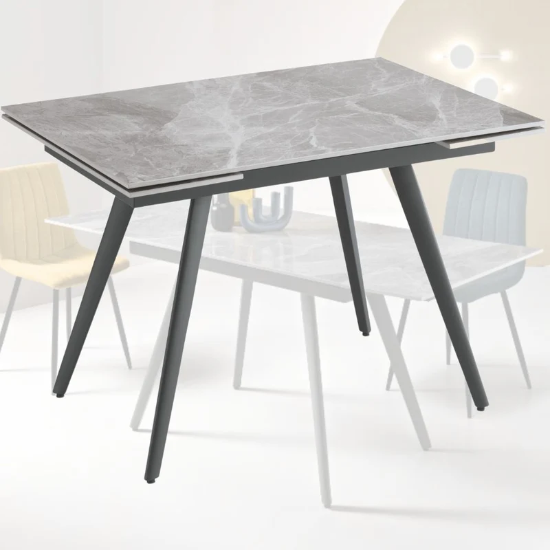 Tavolo da Pranzo Allungabile in Pietra Sinterizzata Effetto Marmo,120/180x80x76 cm