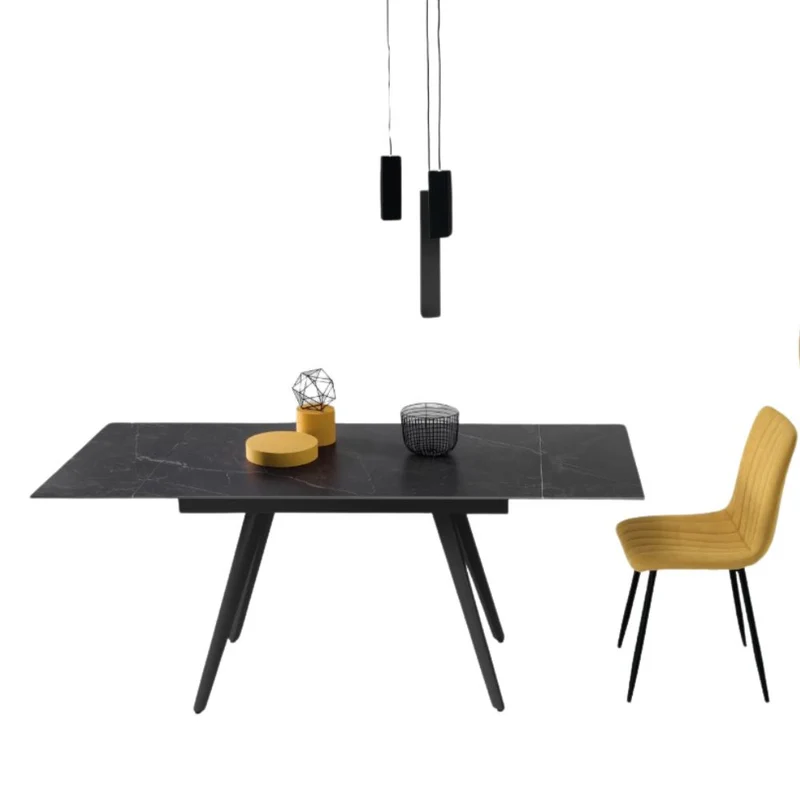 Tavolo da Pranzo Allungabile in Pietra Sinterizzata Effetto Marmo,120/180x80x76 cm