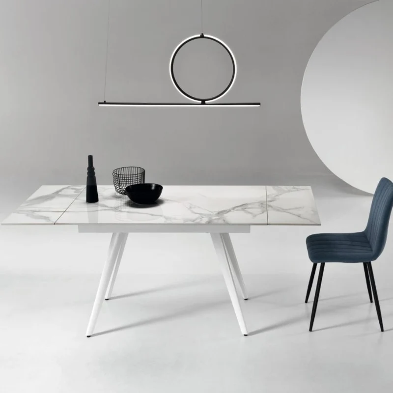 Tavolo da Pranzo Allungabile in Pietra Sinterizzata Effetto Marmo,120/180x80x76 cm