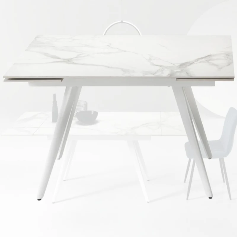 Tavolo da Pranzo Allungabile in Pietra Sinterizzata Effetto Marmo,120/180x80x76 cm
