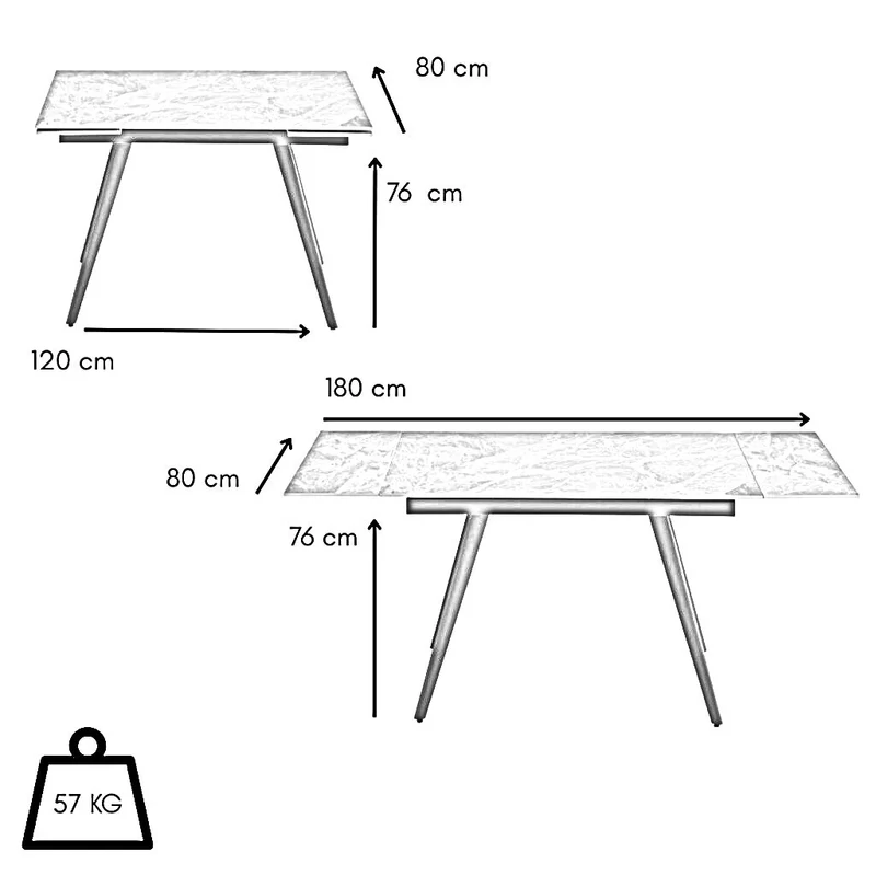 Tavolo da Pranzo Allungabile in Pietra Sinterizzata Effetto Marmo,120/180x80x76 cm