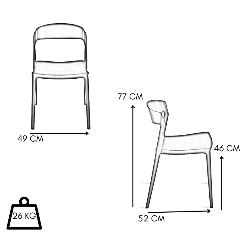 Set 2 Sedie Sala da Pranzo, Cucina, Impilabili in Polipropilene 46x52x77 cm