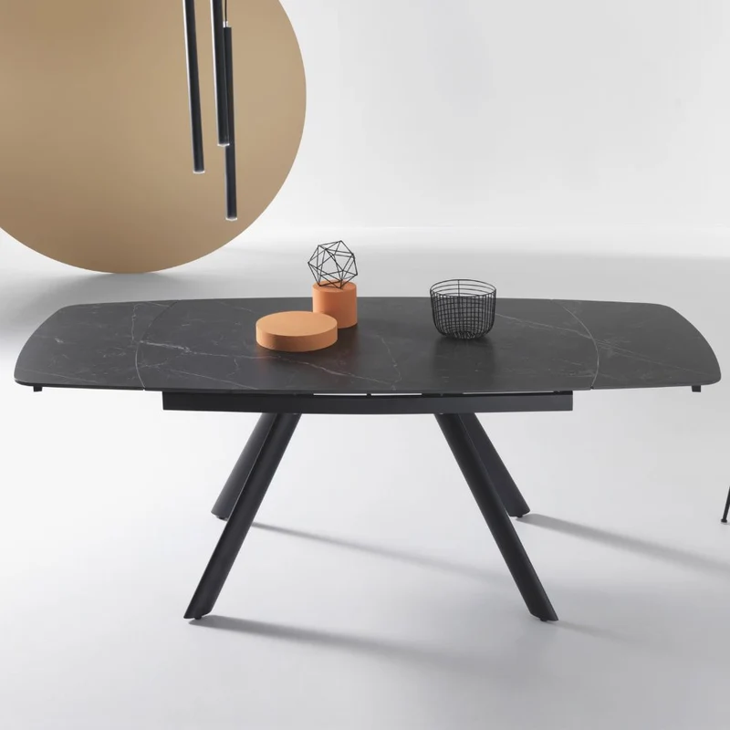 Tavolo da Pranzo Allungabile Ripiano Pietra Sinterizzata 140/210x90x76 cm