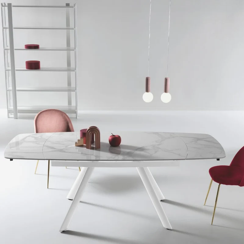 Tavolo da Pranzo Allungabile Ripiano Pietra Sinterizzata 140/210x90x76 cm