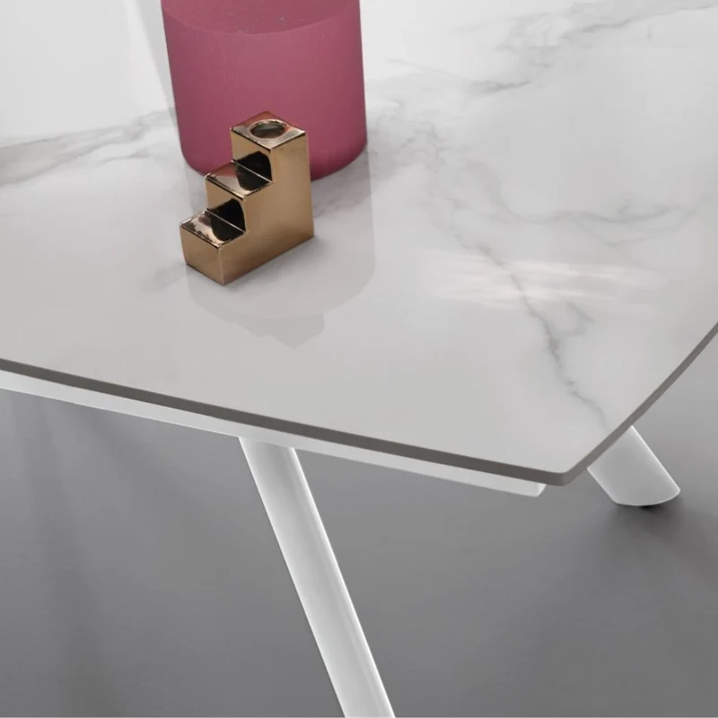 Tavolo da Pranzo Allungabile Ripiano Pietra Sinterizzata 140/210x90x76 cm