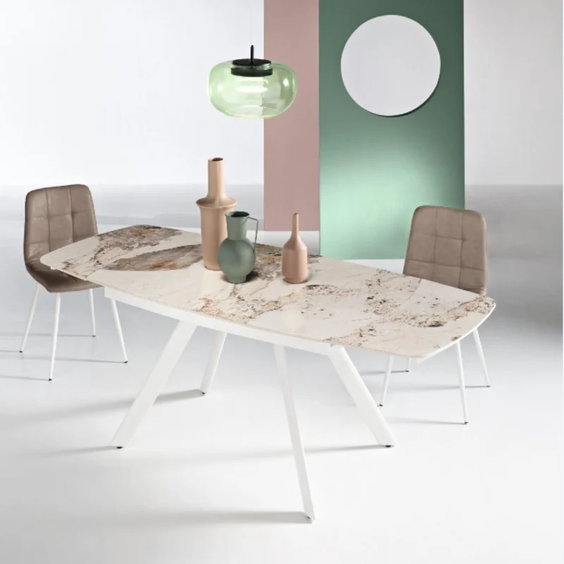 Tavolo da Pranzo Allungabile Ripiano Pietra Sinterizzata 140/210x90x76 cm