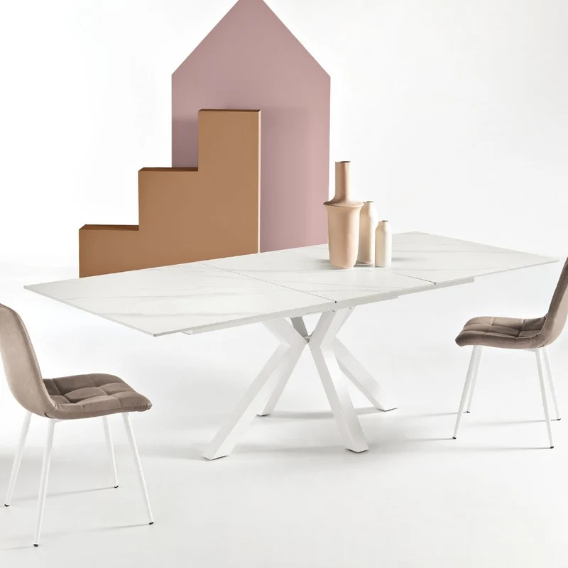 Tavolo da Pranzo Allungabile in Pietra Effetto Marmo 180/240x100x76 cm