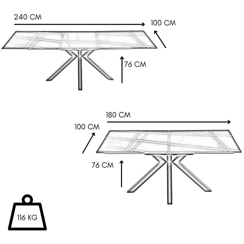 Tavolo da Pranzo Allungabile in Pietra Effetto Marmo 180/240x100x76 cm