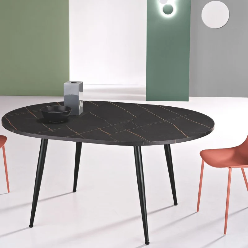 Tavolo da Pranzo Allungabile Rotondo in Legno MDF e Metallo, 120/160x120x74 cm
