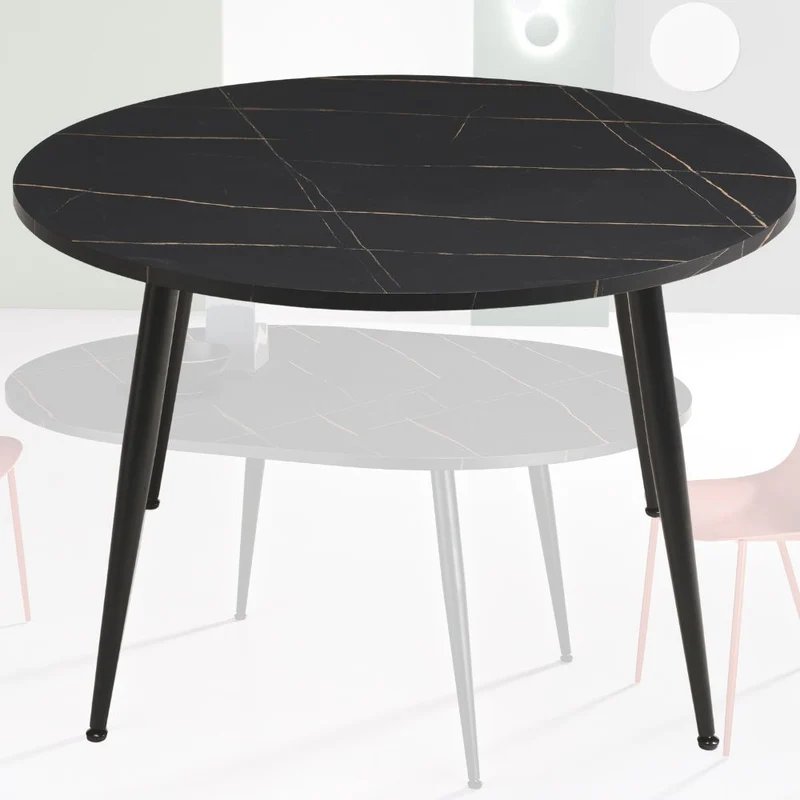 Tavolo da Pranzo Allungabile Rotondo in Legno MDF e Metallo, 120/160x120x74 cm