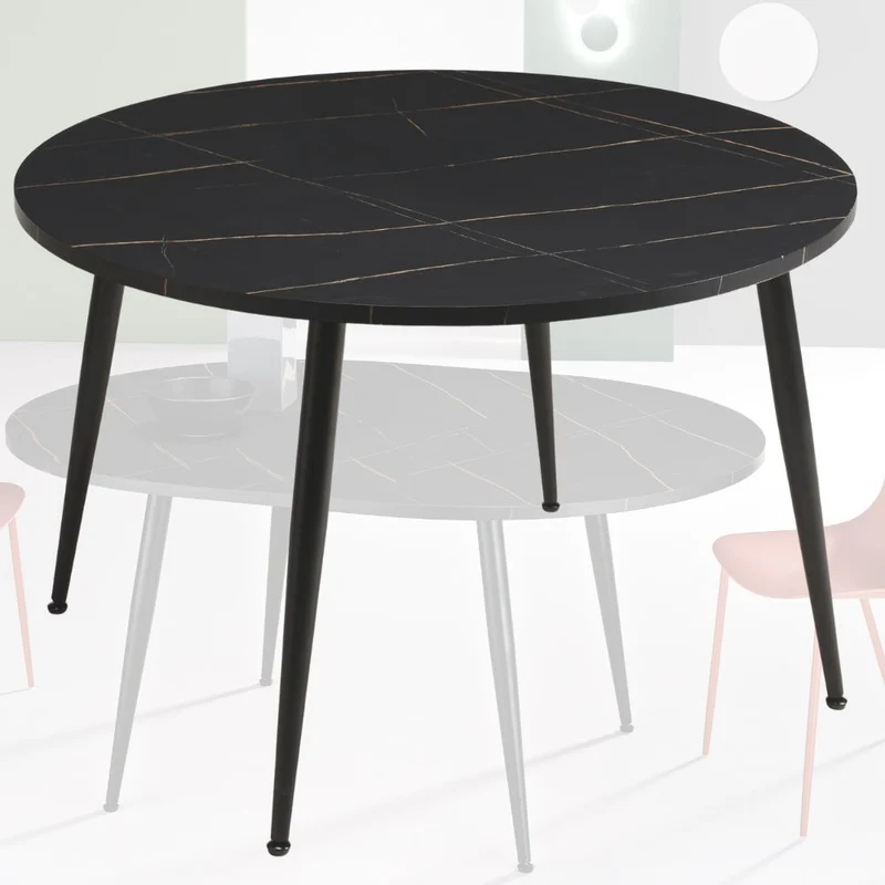 Tavolo da Pranzo Allungabile Rotondo in Legno MDF e Metallo, 120/160x120x74 cm