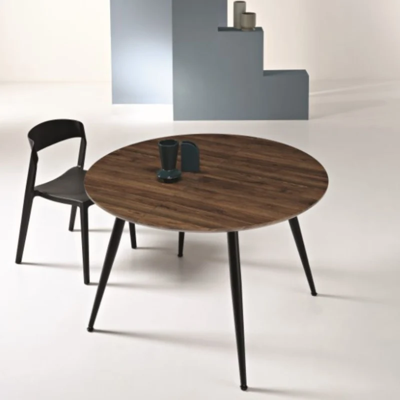Tavolo da Pranzo Allungabile Rotondo in Legno MDF e Metallo, 120/160x120x74 cm