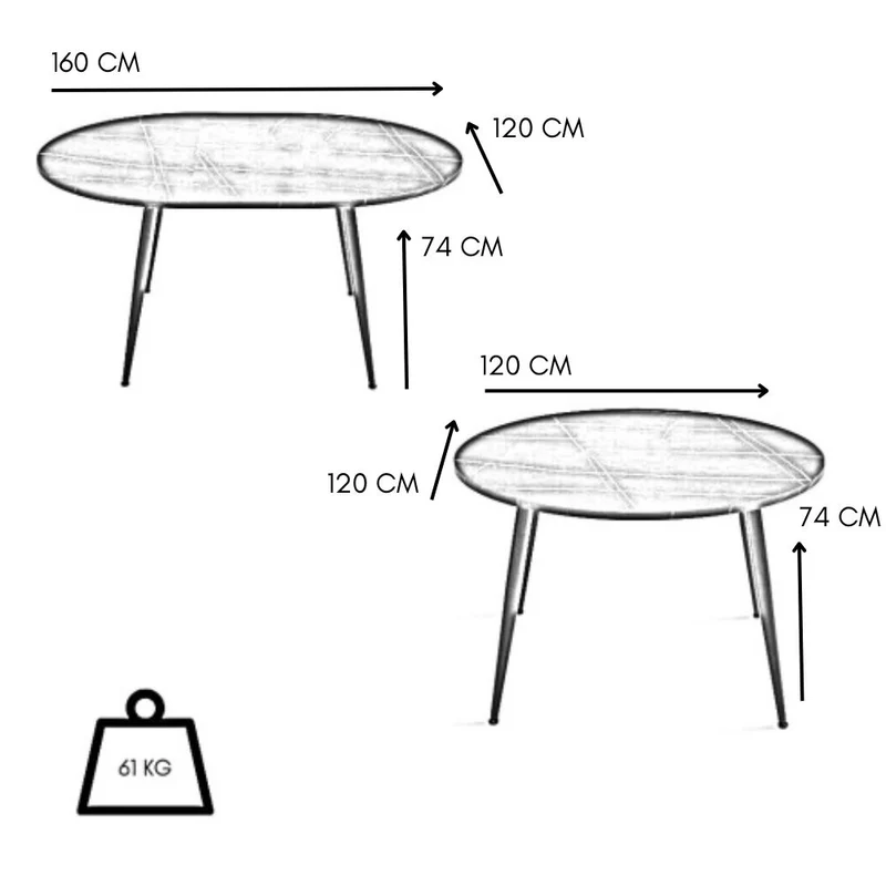 Tavolo da Pranzo Allungabile Rotondo in Legno MDF e Metallo, 120/160x120x74 cm