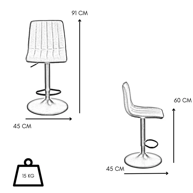 Set 2 Sgabelli Girevoli con Poggiapiedi, Altezza Regolabile cm 45x45x90