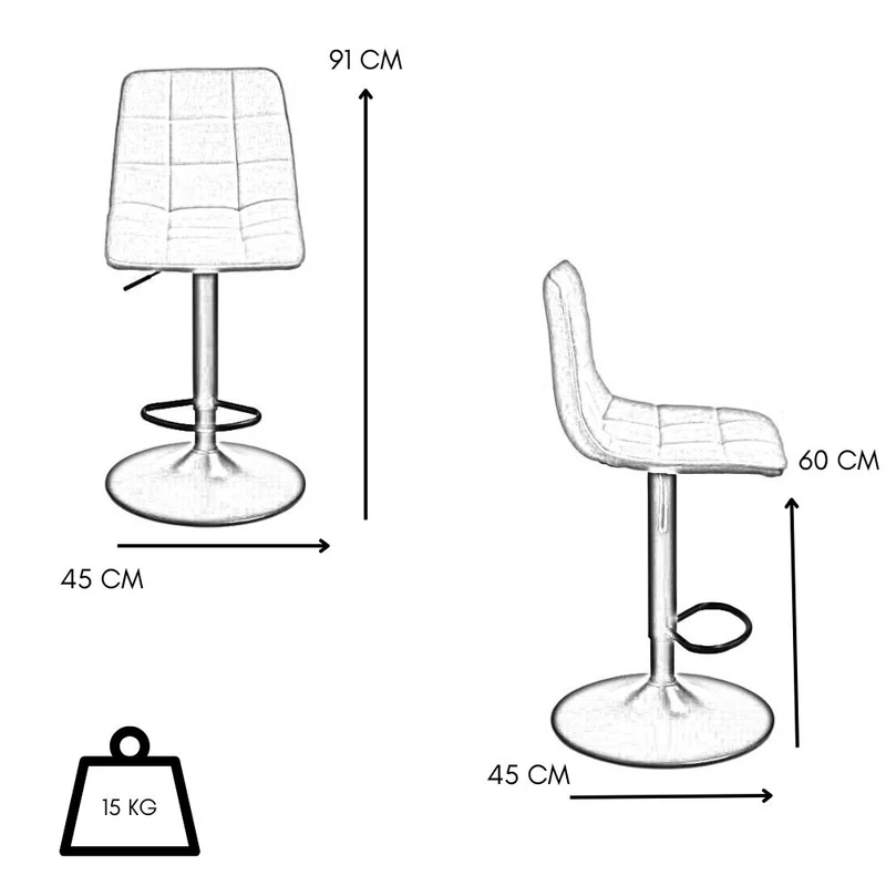 Set 2 Sgabelli con Poggiapiedi, Girevoli, Altezza Regolabile, cm 45x45x91