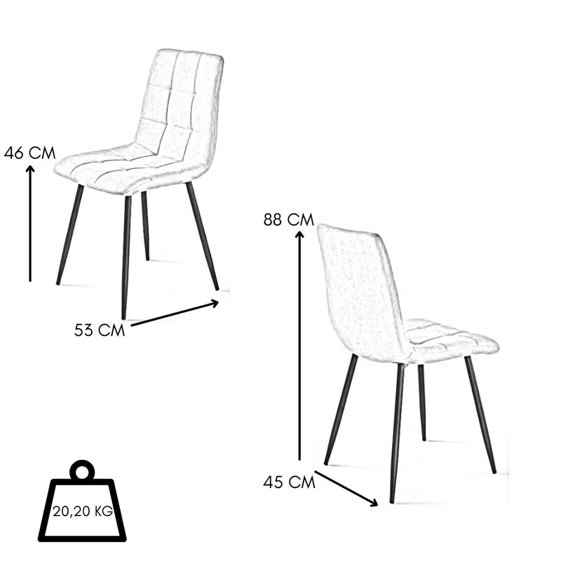 Set 4 Sedie Sala da Pranzo Imbottite in Tessuto cm 45x53x88h