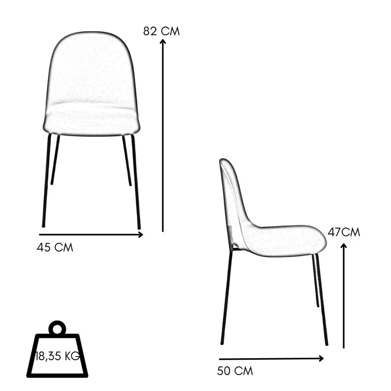 Set 4 Sedie Sala da Pranzo e Cucina, in Polipropilene 45x50x82h cm