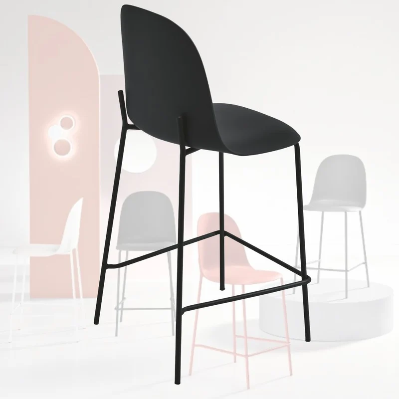 Set 2 Sgabelli con Poggiapiedi in Polipropilene cm 45x49x100h