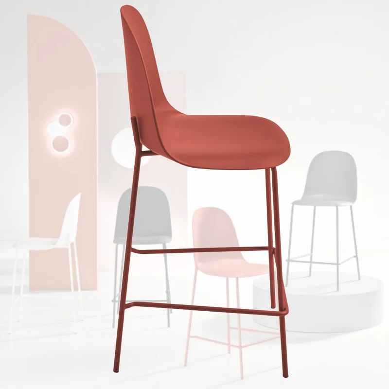 Set 2 Sgabelli con Poggiapiedi in Polipropilene cm 45x49x100h