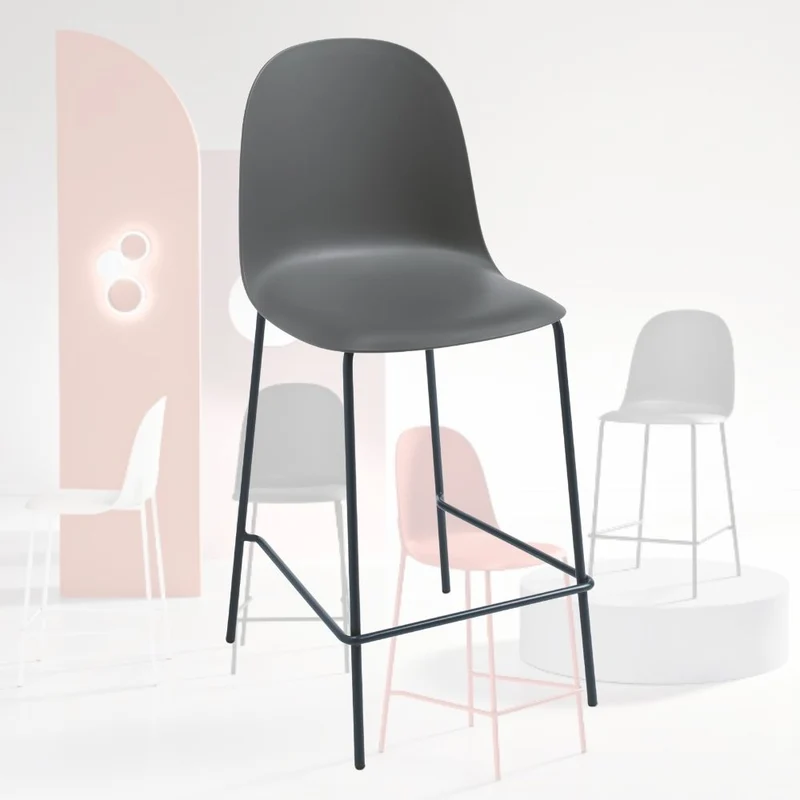 Set 2 Sgabelli con Poggiapiedi in Polipropilene cm 45x49x100h