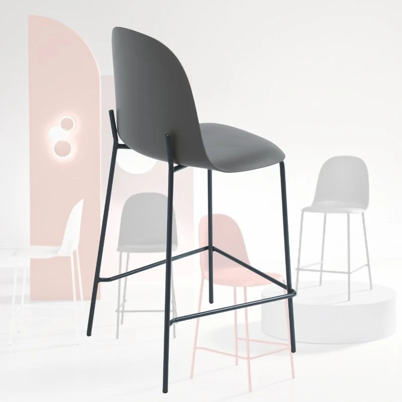 Set 2 Sgabelli con Poggiapiedi in Polipropilene cm 45x49x100h