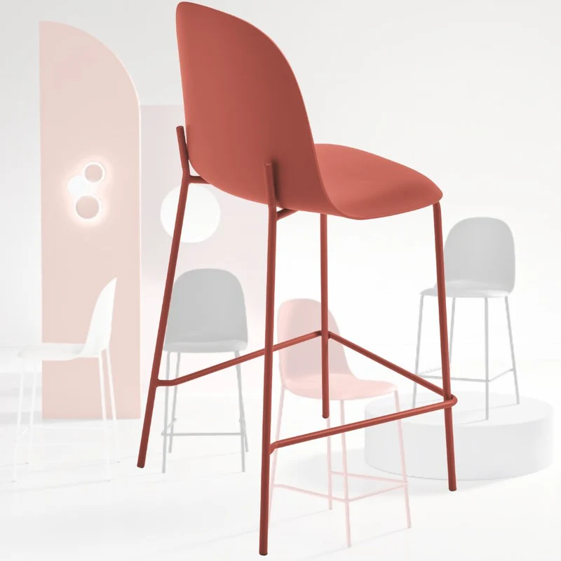 Set 2 Sgabelli con Poggiapiedi in Polipropilene cm 45x49x100h