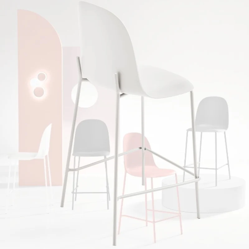 Set 2 Sgabelli con Poggiapiedi in Polipropilene cm 45x49x100h