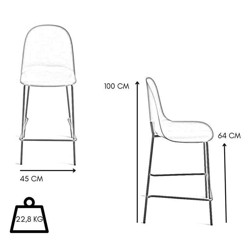 Set 2 Sgabelli con Poggiapiedi in Polipropilene cm 45x49x100h
