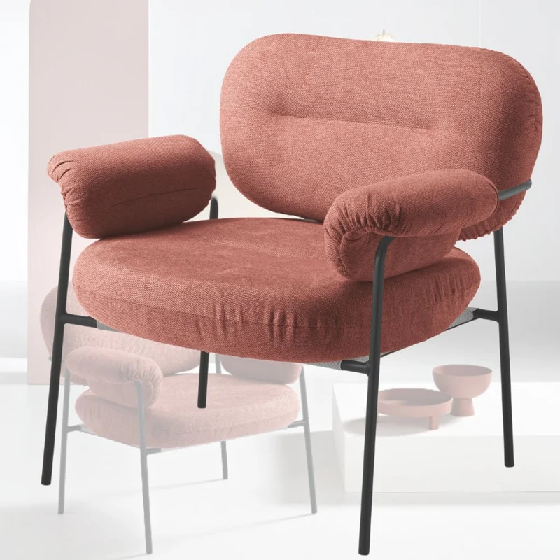 Poltrona Salotto e Soggiorno con Braccioli Imbottiti in Tessuto cm 80x74