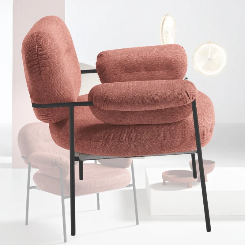 Poltrona Salotto e Soggiorno con Braccioli Imbottiti in Tessuto cm 80x74