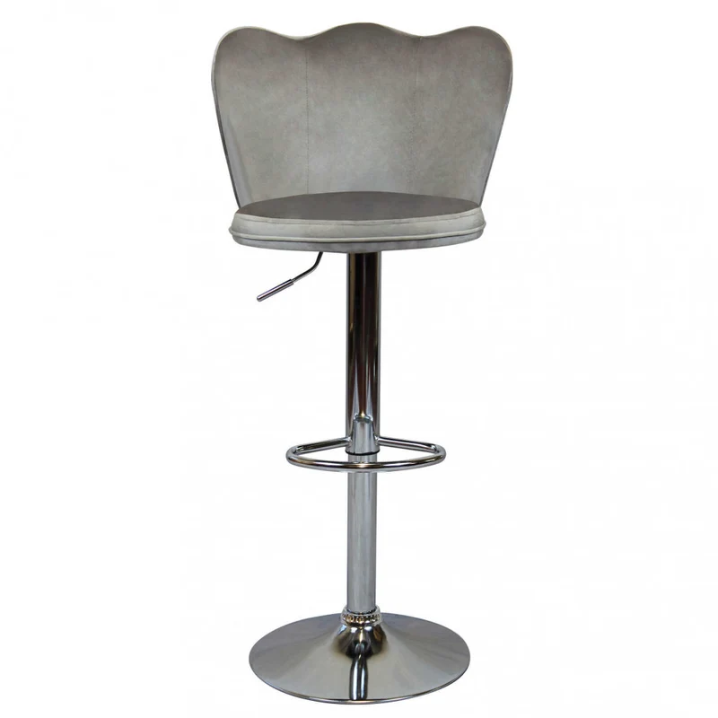 Sgabello regolabile in velluto beige con base cromata