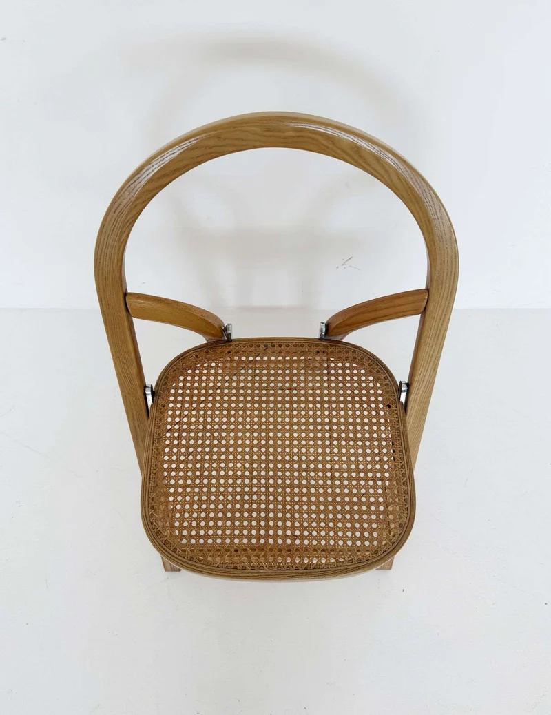 Sedia pieghevole in legno con seduta in paglia di Vienna anni '60 – Made in Italy