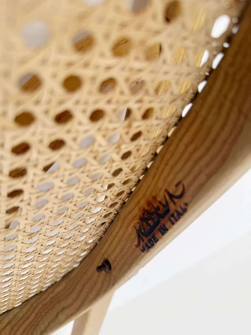 Sedia pieghevole in legno con seduta in paglia di Vienna anni '60 – Made in Italy