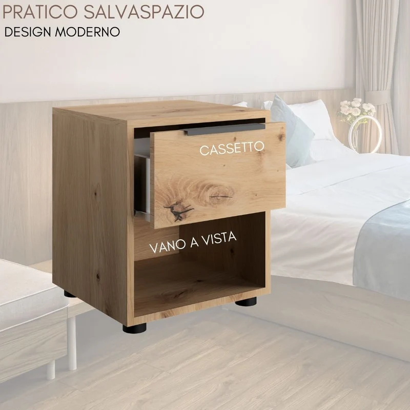 Set 2 Comodino camera da letto 1 cassetto 1 vano a vista Tavolino 38x35x44 cm