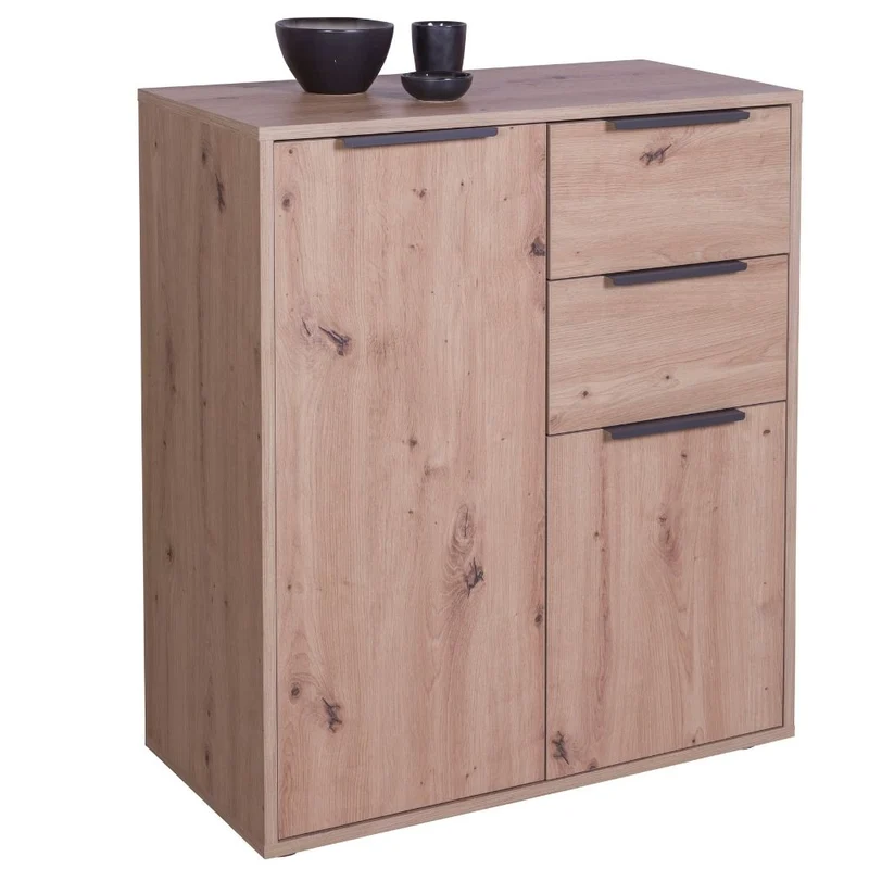 Mobile Multiuso Armadietto 2 Ante 2 Cassetti con Ripiani in Legno - 72x35x88 cm Rovere