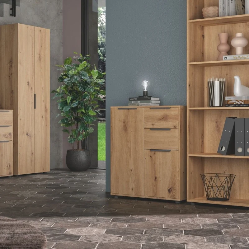 Mobile Multiuso Armadietto 2 Ante 2 Cassetti con Ripiani in Legno - 72x35x88 cm Rovere
