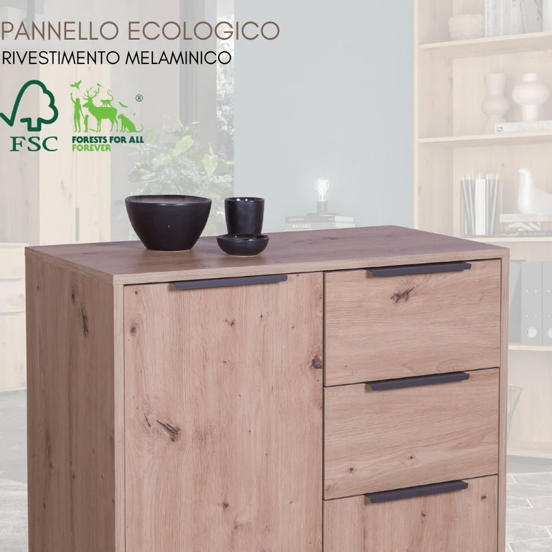 Mobile Multiuso Armadietto 2 Ante 2 Cassetti con Ripiani in Legno - 72x35x88 cm Rovere
